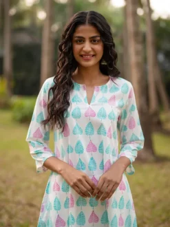 Aesha Block Printed Cotton Long Kurta