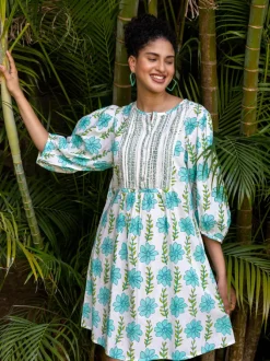 Aloha Block Printed Cotton Midi Dress