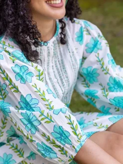 Aloha Block Printed Cotton Midi Dress