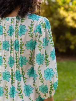 Aloha Block Printed Cotton Midi Dress