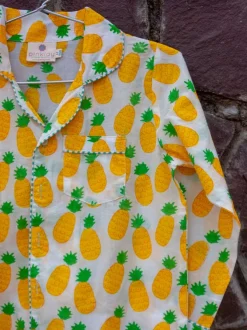 Ananaas Block Printed Cotton Top & Pyjama Set