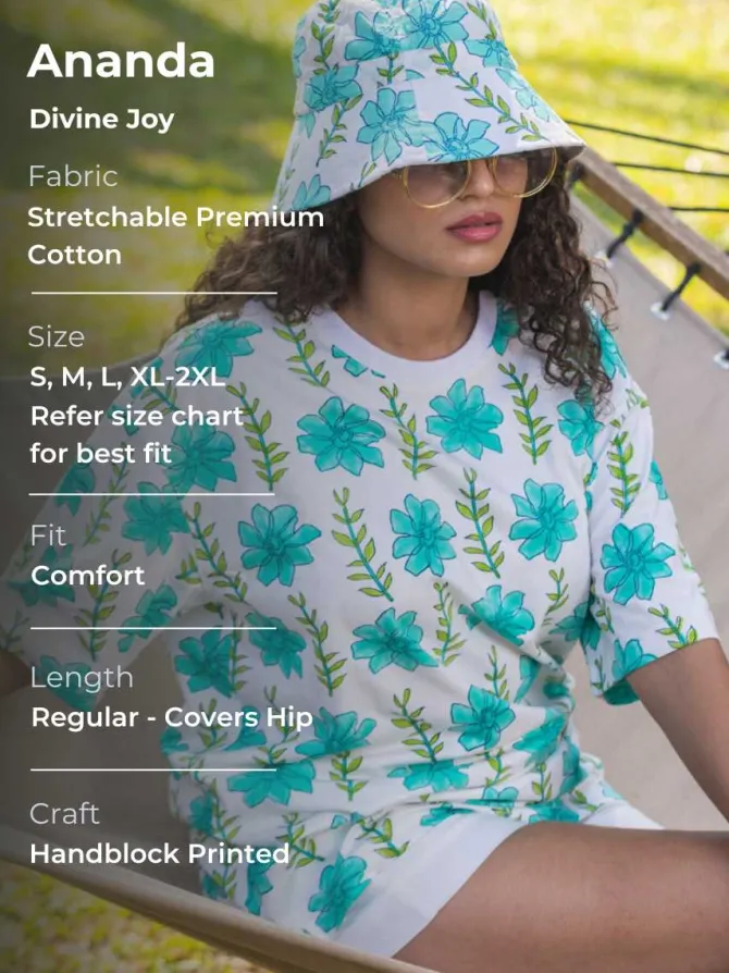Ananda Hand Block Printed Comfort Fit T-shirt