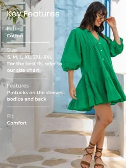 Anna Forest Green Cotton Midi Dress