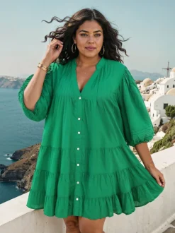 Anna Forest Green Cotton Midi Dress