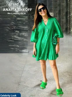 Anna Forest Green Cotton Midi Dress