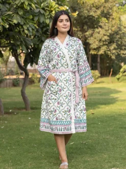 Anokhi Block Printed Luxury Cotton Bath Robe