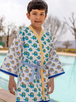 Appu Block Printed Waffle Cotton Bath Robe