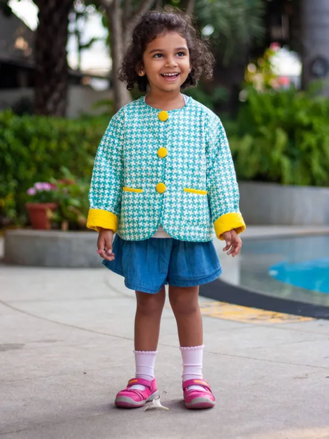 Aqua Fun Blue Organic Cotton Quilted Tea Cup Jacket