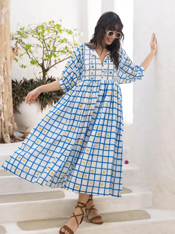 Archie Hand Block Printed Cotton Maxi Dress