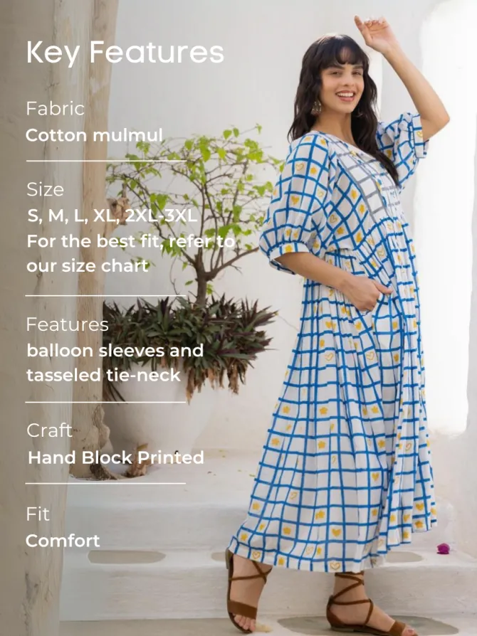 Archie Hand Block Printed Cotton Maxi Dress