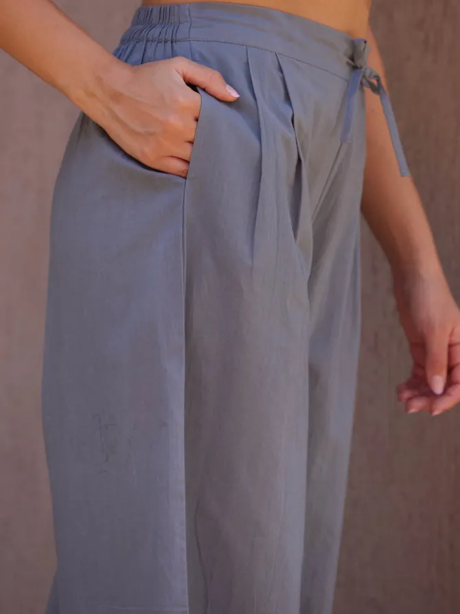 Ash Grey Cotton Palazzo Pants