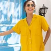 Autumn Solid Yellow Back Slit Shirt