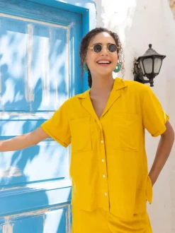 Autumn Solid Yellow Back Slit Shirt