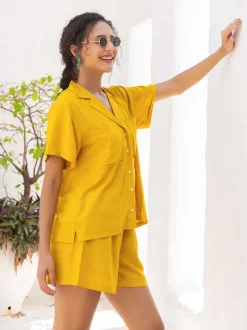 Autumn Solid Yellow Back Slit Shirt