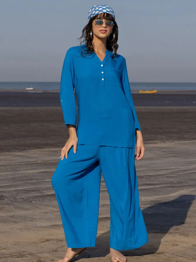 Beach Solid Blue Co-ord Set of 2