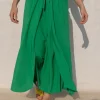 Beth Solid Green Wrap-Around Pants