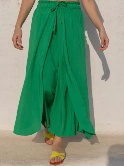 Beth Solid Green Wrap-Around Pants