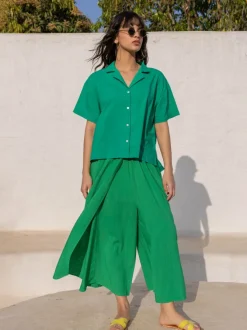 Beth Solid Green Wrap-Around Pants