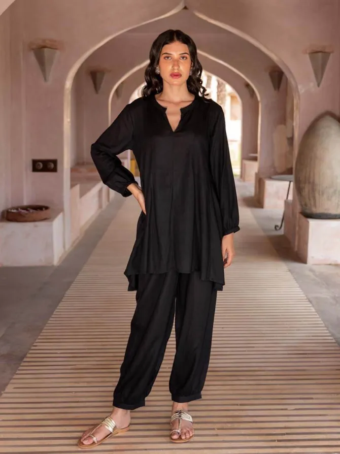Black Embroidered Asymmetrical Top