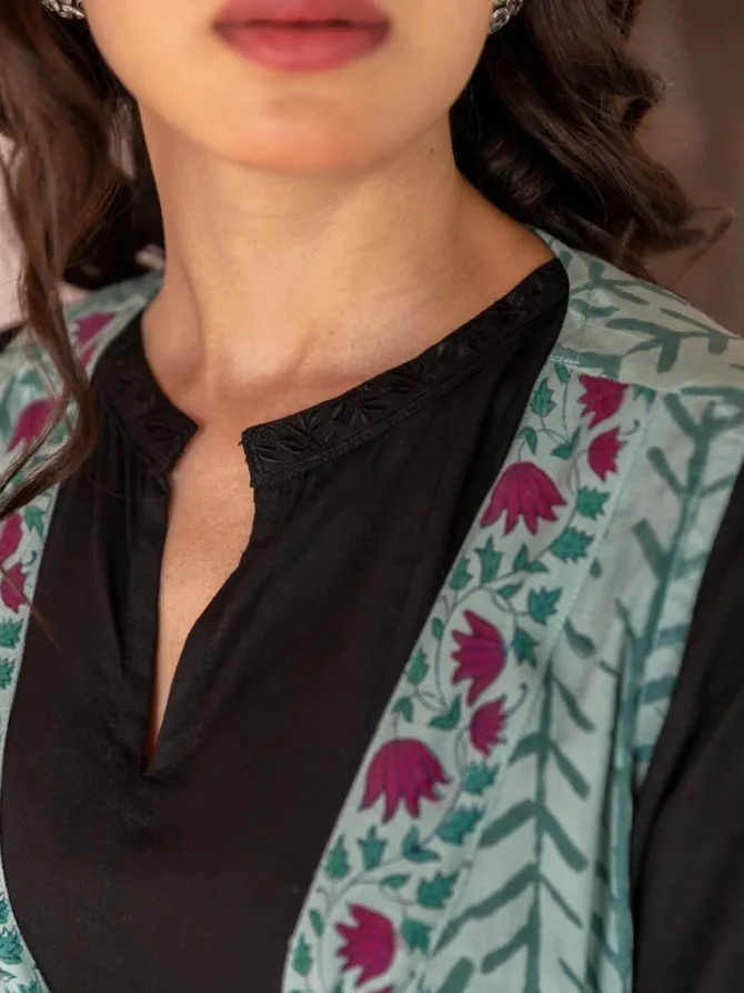 Black Embroidered Asymmetrical Top