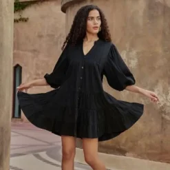 Black Rose Cotton Midi Dress