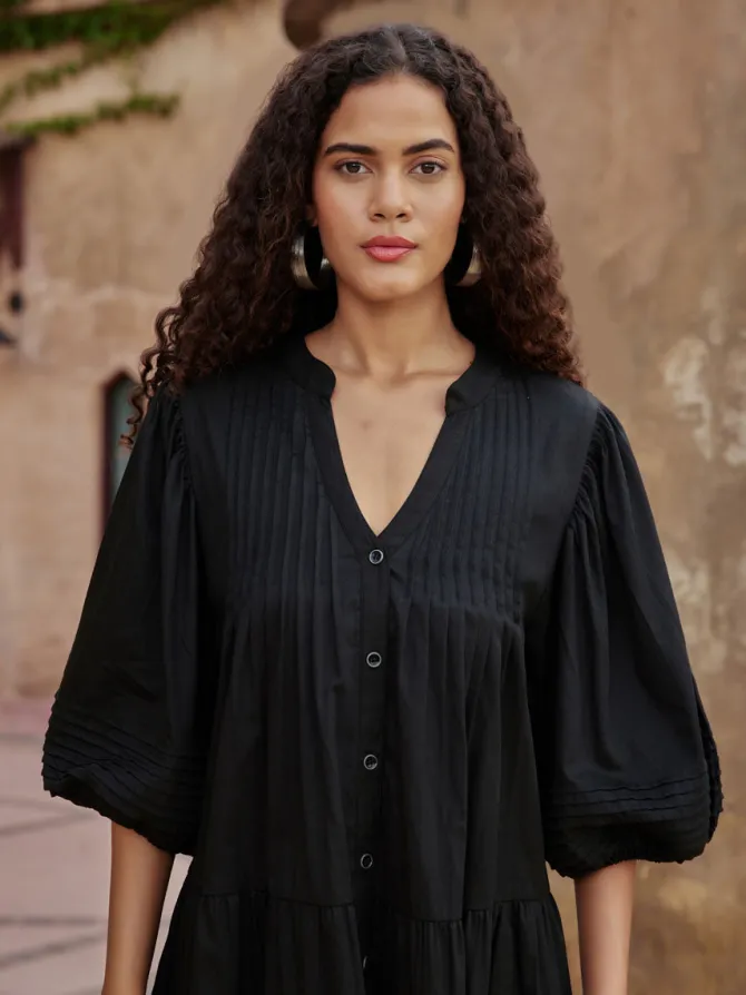 Black Rose Cotton Midi Dress