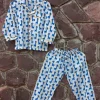 Blue Giraffe Block Printed Cotton Top & Pyjama Set