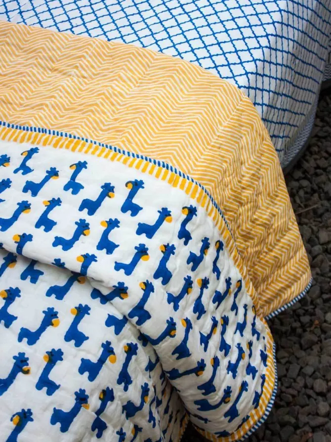 Blue Giraffe Organic Cotton Quilt