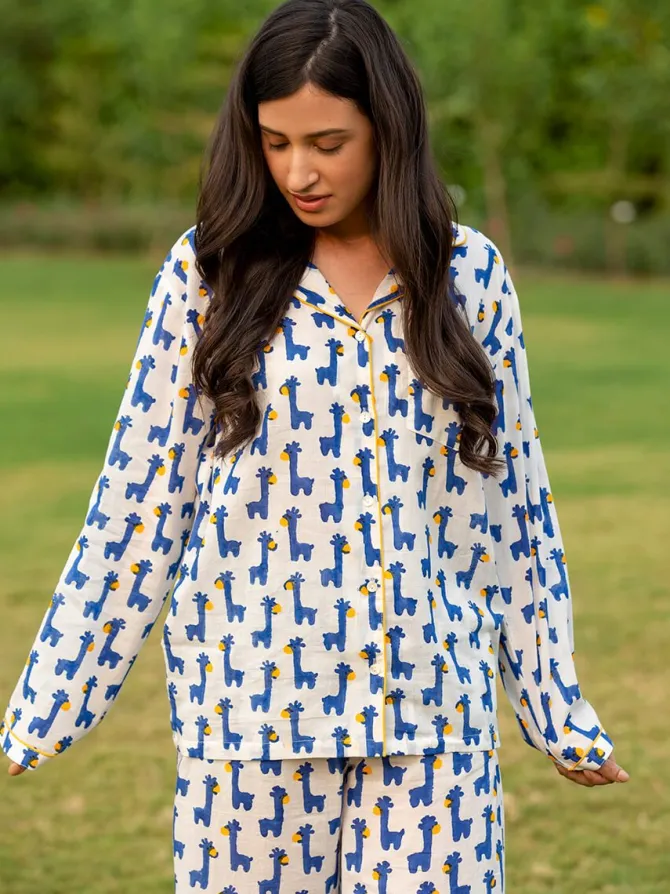 Blue Giraffe Soft Cotton Pyjama Set