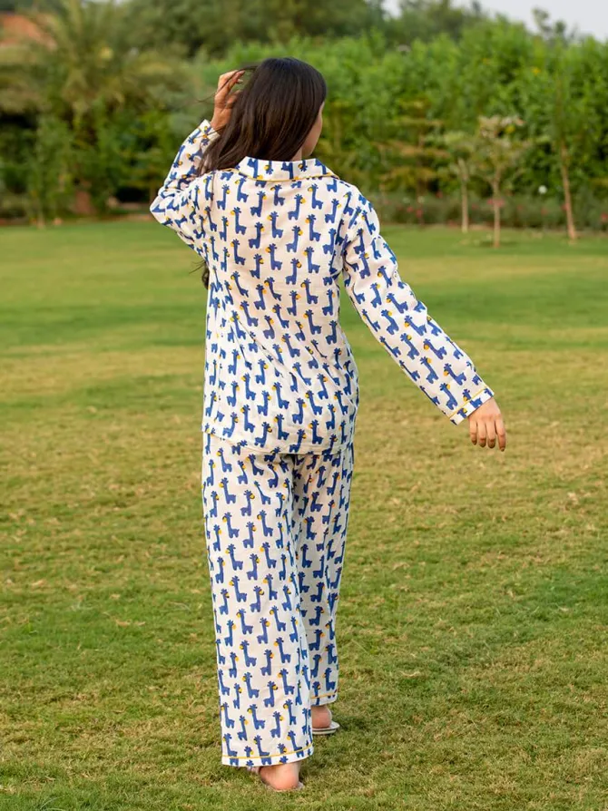 Blue Giraffe Soft Cotton Pyjama Set