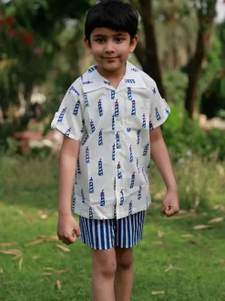Blue Lighthouse Organic Cotton Block Printed Shirt