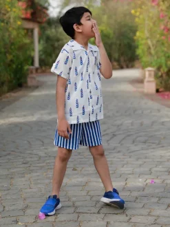 Blue Lighthouse Organic Cotton Block Printed Shirt
