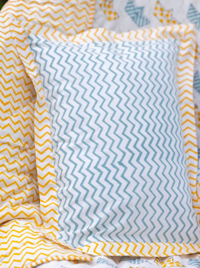 Blue Ocean Hand Block Printed Cotton Infant Pillow