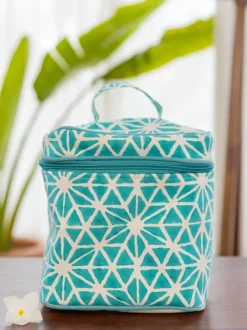 Blue Star Block Printed Cotton Travel Vanity Case