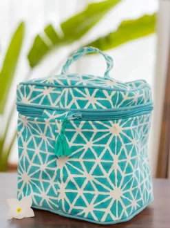 Blue Star Block Printed Cotton Travel Vanity Case