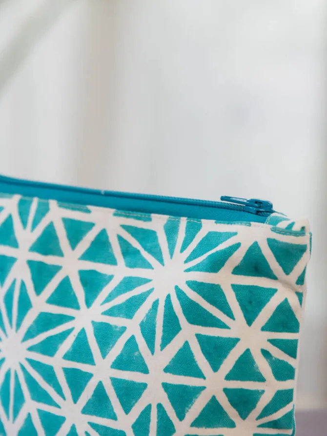 Blue Star Hand Block Print Cotton Travel Pouch