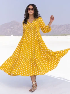 Bonjour Yellow Polka Modal Maxi Dress