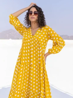 Bonjour Yellow Polka Modal Maxi Dress