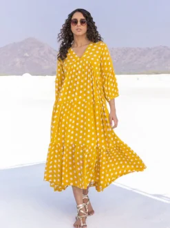 Bonjour Yellow Polka Modal Maxi Dress