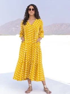Bonjour Yellow Polka Modal Maxi Dress