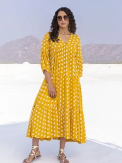 Bonjour Yellow Polka Modal Maxi Dress
