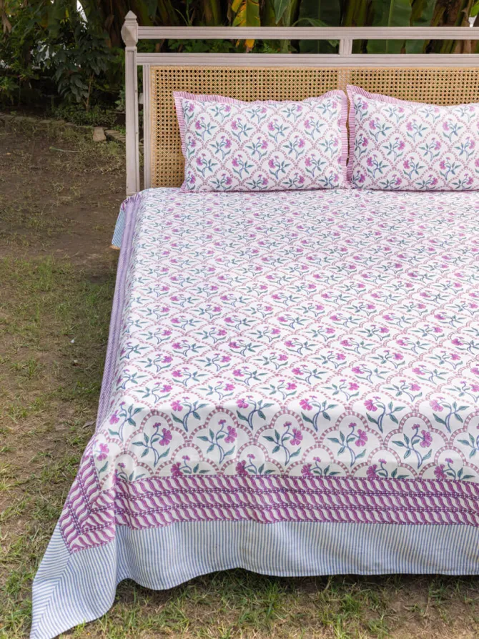 Champakali Block Printed Cotton Bedsheet