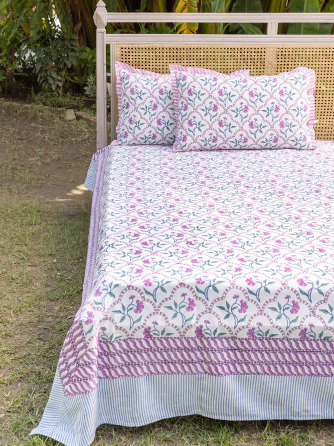 Champakali Block Printed Cotton Bedsheet