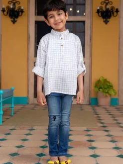 Checkmate Organic Cotton Shirt Kurta with Roll Up Sleeves