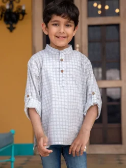 Checkmate Organic Cotton Shirt Kurta with Roll Up Sleeves