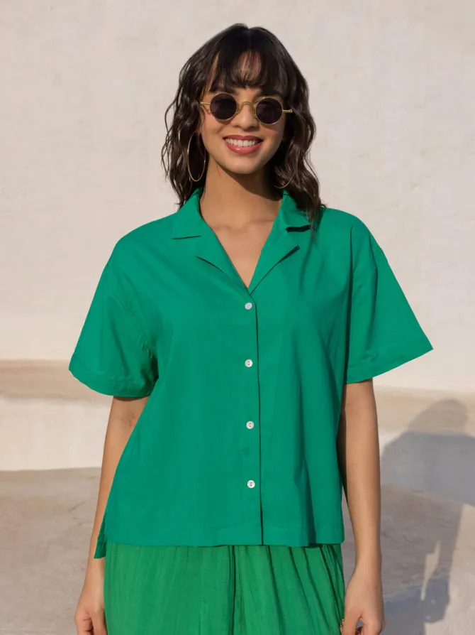 Chelsea Solid Green Cotton Shirt