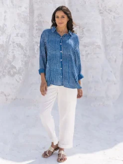 Classic Indigo Stripes Dabu Modal Shirt
