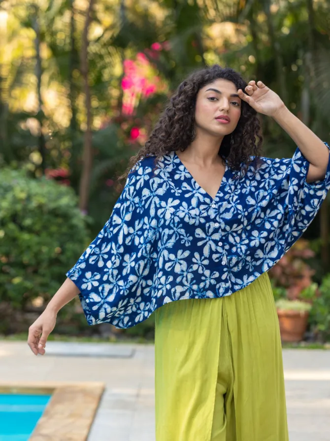 Devki Indigo Poncho Shirt Top