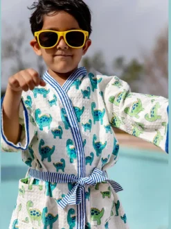 Dino Block Printed Waffle Cotton Bath Robe
