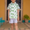 Dino Green Organic Cotton Block Printed Shirt